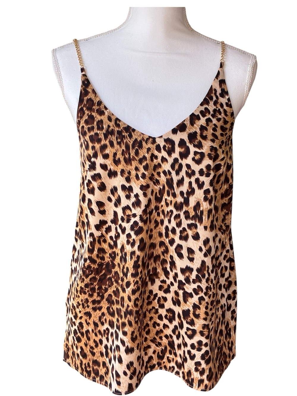 NWT Cupcakes & Cashmere Leopard/Animal Print SilkCamisole Chain Strap Top Small